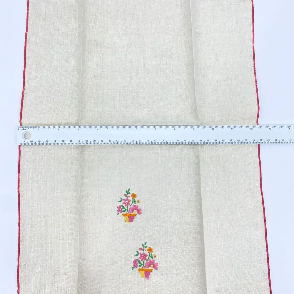 Vintage Linen Napkins Lot of 4 Floral Embroidered Ivory Red Pink